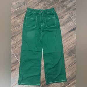 Entro Green Wide Leg Pants High Rise Straight Leg Medium NWT